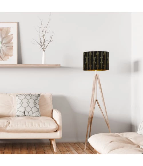 Abat-jours Lampadaires Abat-jour Lampadaire Doré Imprimé Noir Et Or Lazarre T 40 X H 25 2 Abat-jours Lampadaires Abat-jour Lampadaire Doré Imprimé Noir Et Or Lazarre T 40 X H 25 – Image 2