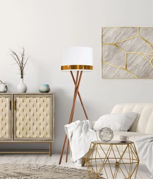 Abat-jours Lampadaires Abat-jour Lampadaire Jonc Blanc Et Cuivre T 45 X H 25 2 Abat-jours Lampadaires Abat-jour Lampadaire Jonc Blanc Et Cuivre T 45 X H 25 – Image 2