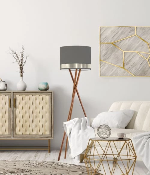 Abat-jours Lampadaires Abat-jour Lampadaire Jonc Gris Et Aluminium T 45 X H 25 2 Abat-jours Lampadaires Abat-jour Lampadaire Jonc Gris Et Aluminium T 45 X H 25 – Image 2