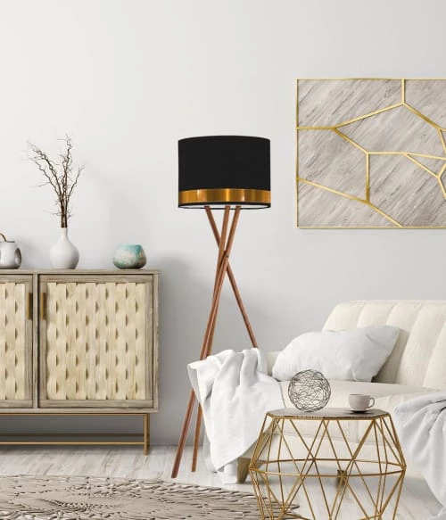 Abat-jours Lampadaires Abat-jour Lampadaire Jonc Noir Et Cuivre T 45 X H 25 2 Abat-jours Lampadaires Abat-jour Lampadaire Jonc Noir Et Cuivre T 45 X H 25 – Image 2