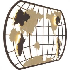Kare Design Appliques Murales Et Spots Applique Carte Du Monde En Acier Doré Et Marron -Luminaires Contemporain Soldes applique carte du monde en acier dore et marron 3