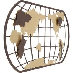 Kare Design Appliques Murales Et Spots Applique Carte Du Monde En Acier Doré Et Marron -Luminaires Contemporain Soldes applique carte du monde en acier dore et marron 4