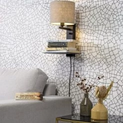 It's About Romi Appliques Murales Et Spots Applique Noire Avec Tablette Et Abat-jour Gris H42cm -Luminaires Contemporain Soldes applique noire avec tablette et abat jour gris h42cm 1