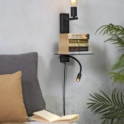 It's About Romi Appliques Murales Et Spots Applique Noire Avec Tablette Et Liseuse H38cm -Luminaires Contemporain Soldes applique noire avec tablette et liseuse h38cm 2