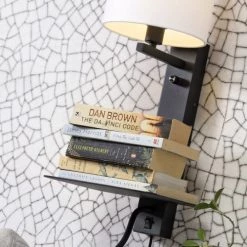 It's About Romi Appliques Murales Et Spots Applique Noire Avec Tablette Liseuse Et Abat-jour H52cm -Luminaires Contemporain Soldes applique noire avec tablette liseuse et abat jour h52cm 16