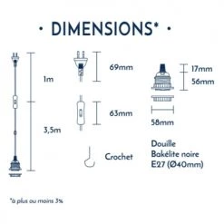 Hoopzi Suspensions Fil électrique En Tissu Luminaire Blanc Shine 4,5m -Luminaires Contemporain Soldes fil electrique en tissu luminaire blanc shine 4 5m 5