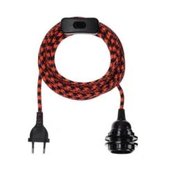 Hoopzi Suspensions Fil électrique En Tissu Luminaire Zigzag Rouge Blanc 4,5m -Luminaires Contemporain Soldes fil electrique en tissu luminaire pied de poule c b 4 5m 6