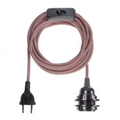 Hoopzi Suspensions Fil électrique En Tissu Luminaire Zigzag Rouge Blanc 4,5m