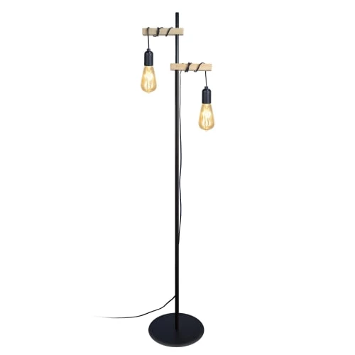 Tosel Lampadaires Lampadaire Bois Naturel Et Noir 2 Tosel Lampadaires Lampadaire Bois Naturel Et Noir – Image 2