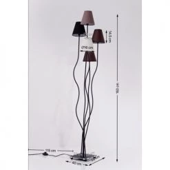 Kare Design Lampadaires Lampadaire En Acier Noir 5 Abat-jours En Coton Marron H163 -Luminaires Contemporain Soldes lampadaire en acier noir 5 abat jours en coton marron h163 4