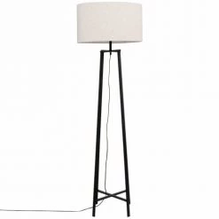 Maisons Du Monde Lampadaires Lampadaire En Métal Noir Et Abat-jour En Lin Recyclé H144