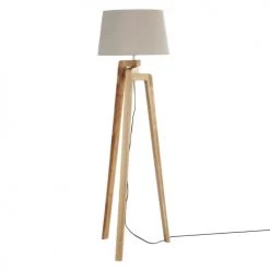 Maisons Du Monde Lampadaires Lampadaire Trépied En Paulownia Et Abat-jour Gris H150