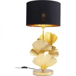 Kare Design Lampes à Poser Lampe 5 Feuilles De Ginkgo Acier Doré Et Abat-jour Coton Noir -Luminaires Contemporain Soldes lampe 5 feuilles de ginkgo acier dore et abat jour coton noir 3