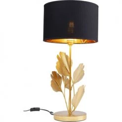 Kare Design Lampes à Poser Lampe 5 Feuilles De Ginkgo Acier Doré Et Abat-jour Coton Noir -Luminaires Contemporain Soldes lampe 5 feuilles de ginkgo acier dore et abat jour coton noir 4