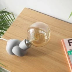 Gone's Lampes à Poser Lampe à Poser En Béton Et Bois Cordon Blanc Ampoule LED Edison -Luminaires Contemporain Soldes lampe a poser en beton et bois cordon blanc ampoule led edison 3