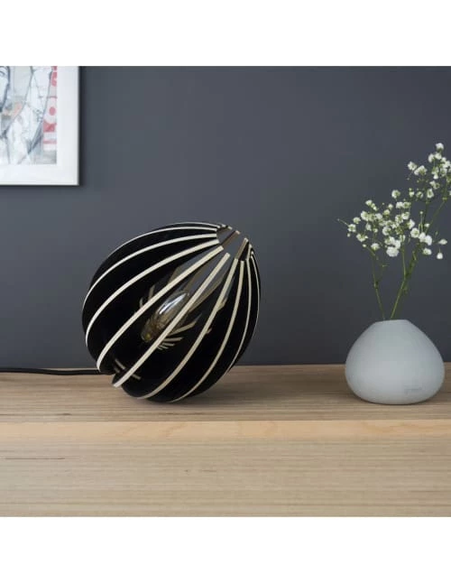 Gone's Lampes à Poser Lampe à Poser En Bois Frêne Teinté Noir Avec Fil Noir 2 Gone's Lampes à Poser Lampe à Poser En Bois Frêne Teinté Noir Avec Fil Noir – Image 2