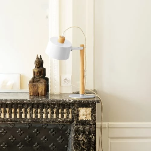 DIZY Design Lampes à Poser Lampe à Poser En Chêne Et Métal Blanc 2 DIZY Design Lampes à Poser Lampe à Poser En Chêne Et Métal Blanc – Image 2