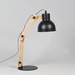 QAZQA Lampes à Poser Lampe De Table En Bois Noir -Luminaires Contemporain Soldes lampe de table en bois noir 3