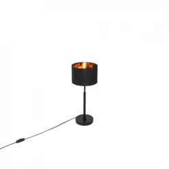 QAZQA Lampes à Poser Lampe De Table En Tissu Noir -Luminaires Contemporain Soldes lampe de table en tissu noir 1