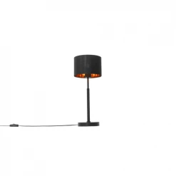 QAZQA Lampes à Poser Lampe De Table En Tissu Noir