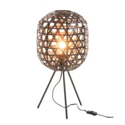 Meubles & Design Lampes à Poser Lampe Design Sur Pieds En Bambou Et Métal Noir -Luminaires Contemporain Soldes lampe design sur pieds en bambou et metal noir 2