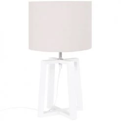 Maisons Du Monde Lampes à Poser Lampe En Bois D'hévéa Et Abat-jour En Coton Gris