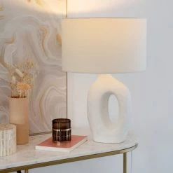 Maisons Du Monde Lampes à Poser Lampe En Céramique Blanche Et Abat-jour En Coton -Luminaires Contemporain Soldes lampe en ceramique blanche et abat jour en coton 1000 15 10 227560 4