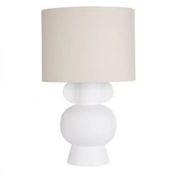 Maisons Du Monde Lampes à Poser Lampe En Céramique Blanche Et Abat-jour En Coton Mélangé Rose Clair