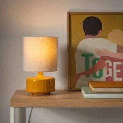 Maisons Du Monde Lampes à Poser Lampe En Céramique Jaune Et Abat-jour En Coton écru -Luminaires Contemporain Soldes lampe en ceramique jaune et abat jour en coton ecru 1000 14 1 225009 3