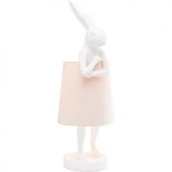 Kare Design Lampes à Poser Lampe Lapin En Polyrésine Blanche Et Abat-jour En Lin Rose H50 -Luminaires Contemporain Soldes lampe lapin en polyresine blanche et abat jour en lin rose h50 2
