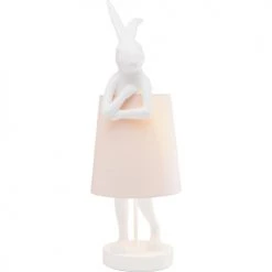 Kare Design Lampes à Poser Lampe Lapin En Polyrésine Blanche Et Abat-jour En Lin Rose H50 -Luminaires Contemporain Soldes lampe lapin en polyresine blanche et abat jour en lin rose h50 3