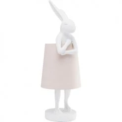 Kare Design Lampes à Poser Lampe Lapin En Polyrésine Blanche Et Abat-jour En Lin Rose H50 -Luminaires Contemporain Soldes lampe lapin en polyresine blanche et abat jour en lin rose h50 4