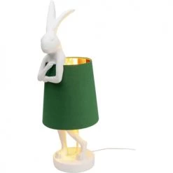 Kare Design Lampes à Poser Lampe Lapin En Polyrésine Blanche Et Abat-jour En Lin Vert H68 -Luminaires Contemporain Soldes lampe lapin en polyresine blanche et abat jour en lin vert h68 5
