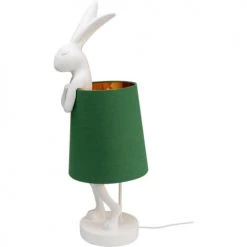 Kare Design Lampes à Poser Lampe Lapin En Polyrésine Blanche Et Abat-jour En Lin Vert H68 -Luminaires Contemporain Soldes lampe lapin en polyresine blanche et abat jour en lin vert h68 6