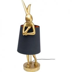 Kare Design Lampes à Poser Lampe Lapin En Polyrésine Dorée Et Abat-jour En Lin Noir H68 -Luminaires Contemporain Soldes lampe lapin en polyresine doree et abat jour en lin noir h68 4