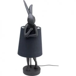 Kare Design Lampes à Poser Lampe Lapin En Polyrésine Noire Et Abat-jour En Lin Noir H68