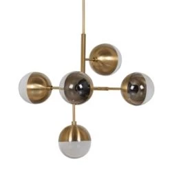 Bepurehome Suspensions Lampe Suspension 5 Lumieres Métal Et Verre Doré -Luminaires Contemporain Soldes lampe suspension 5 lumieres metal et verre dore 3