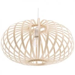 Beliani Suspensions Lampe Suspension Ovale En Bambou Clair -Luminaires Contemporain Soldes lampe suspension ovale en bambou clair 3