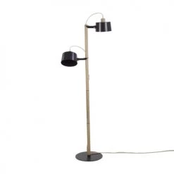 DIZY Design Lampadaires Luminaire Ă Poser Avec 2 Abat-jours En ChĂȘne Et MĂ©tal Noir