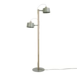 DIZY Design Lampadaires Luminaire à Poser Avec 2 Abat-jours En Chêne Et Métal Noir -Luminaires Contemporain Soldes luminaire a poser avec 2 abat jours en chene et metal vert 1