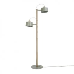 DIZY Design Lampadaires Luminaire Ă Poser Avec 2 Abat-jours En ChĂȘne Et MĂ©tal Vert