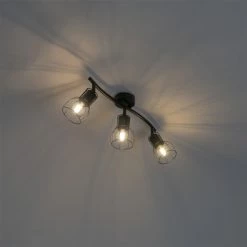 QAZQA Appliques Murales Et Spots Spot Plafond En Acier Noir -Luminaires Contemporain Soldes spot plafond en acier noir 66