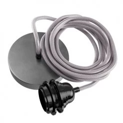 Hoopzi Suspensions Suspension 1 Fil électrique En Tissu Gris 2,5m Douille Noire