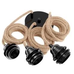 Hoopzi Suspensions Suspension 3 Fils électriques En Tissu Blanc 2,5m Douille Blanche -Luminaires Contemporain Soldes suspension 3 fils electriques en tissu ficelle 2 5m douille noire