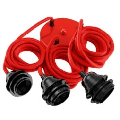 Hoopzi Suspensions Suspension 3 Fils électriques En Tissu Noir 2,5m Douille Noire -Luminaires Contemporain Soldes suspension 3 fils electriques en tissu rouge 2 5m douille noire