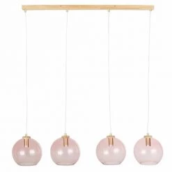 Maisons Du Monde Suspensions Suspension 4 Globes En Verre TeintĂ© Rose Et HĂȘtre
