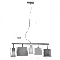 Kare Design Suspensions Suspension 5 Abat-jours En Tissu Noir, Gris Et Blanc -Luminaires Contemporain Soldes suspension 5 abat jours en tissu noir gris et blanc 9