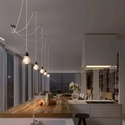 Hoopzi Suspensions Suspension 5 Fils électriques En Tissu Ficelle 3,5m Douille Noire -Luminaires Contemporain Soldes suspension 5 fils electriques en tissu ficelle 3 5m douille noire 2