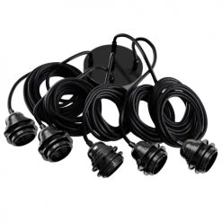 Hoopzi Suspensions Suspension 5 Fils électriques En Tissu Noir 3,5m Douille Noire