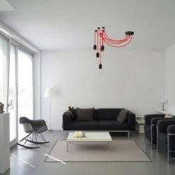FILAMENT STYLE Suspensions Suspension 5 Lumières Modulable Câble Rouge L150cm -Luminaires Contemporain Soldes suspension 5 lumieres modulable cable rouge l150cm 2